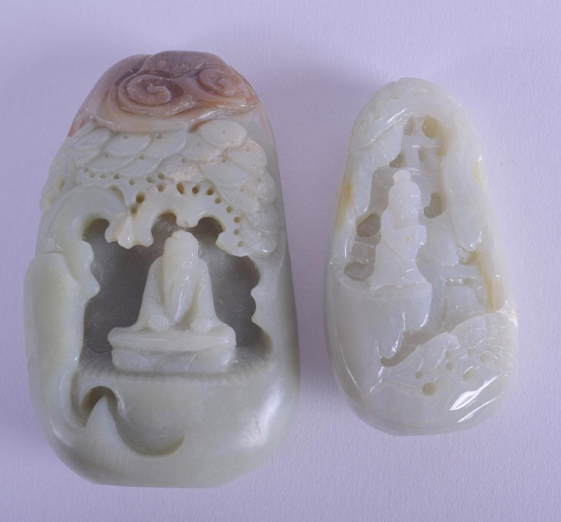 TWO CHINESE JADE BOULDERS each with internal carving. 9 (1 of 2)