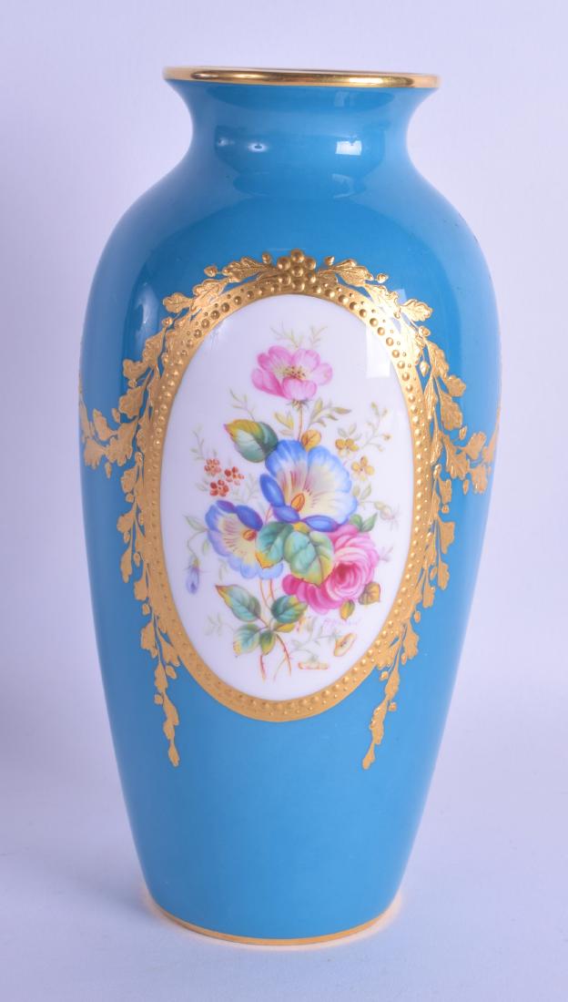 20th c. Minton vase painted with flowers on a turquoise (1 of 3)