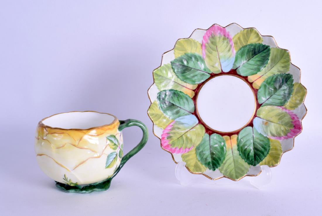 Late 19th c. Minton rare teacup and saucer moulded with (1 of 2)