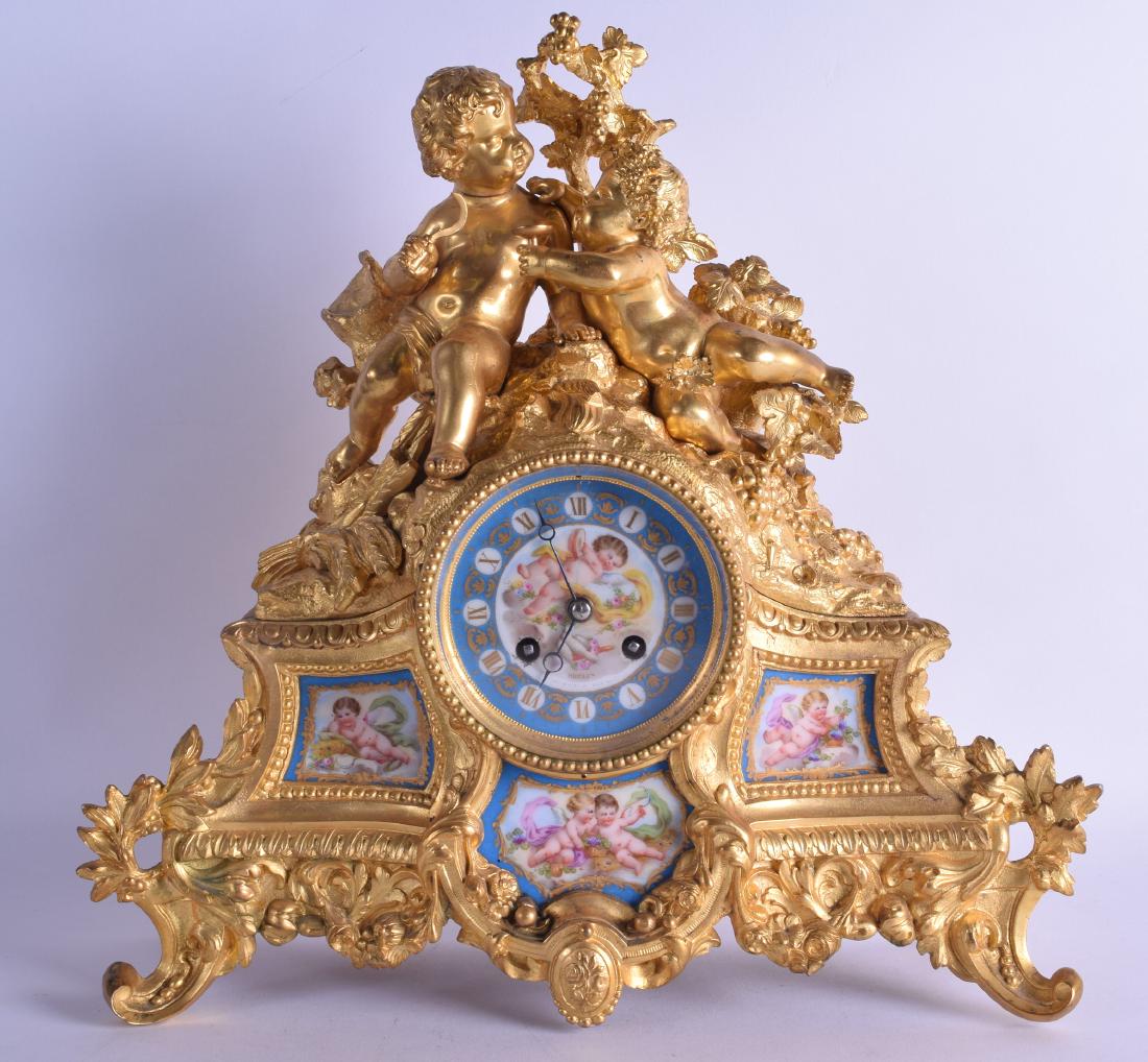 A GOOD 19TH CENTURY ORMOLU AND SEVRES PORCELAIN MANTEL (1 of 2)
