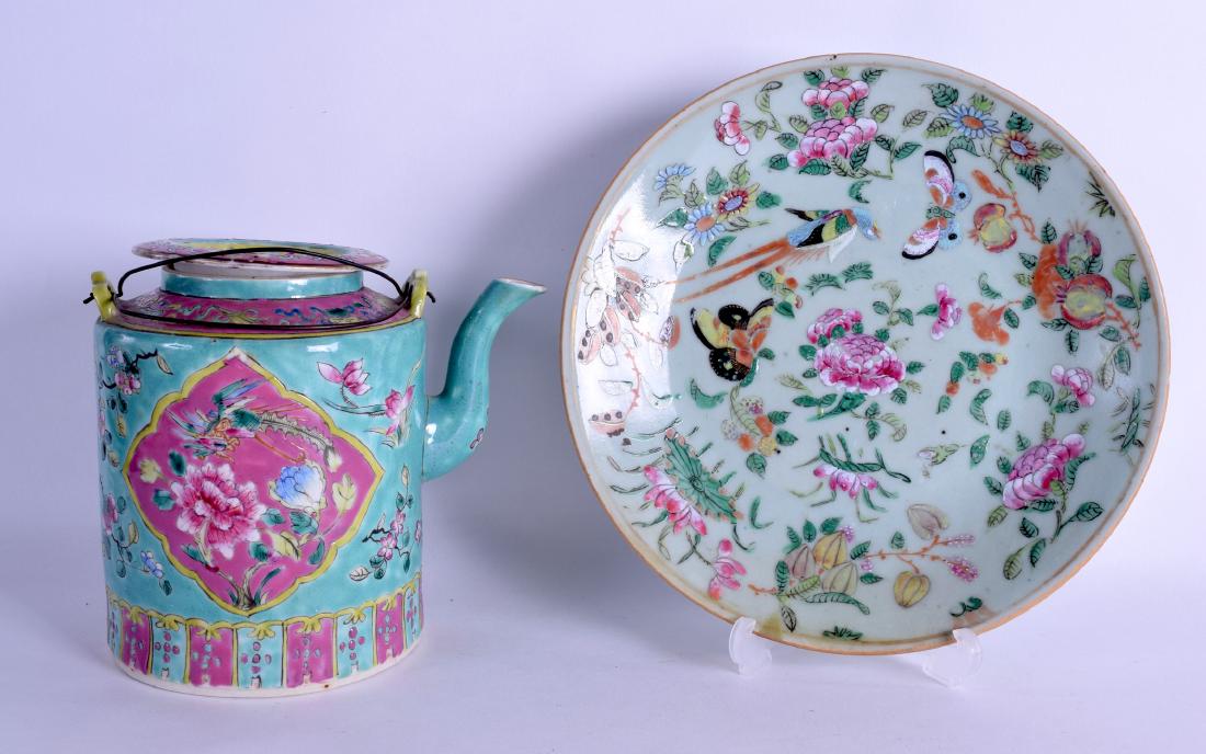 A CHINESE STRAITS PORCELAIN TEAPOT AND COVER painted (1 of 3)
