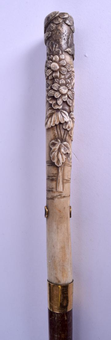 A LATE 19TH CENTURY JAPANESE CARVED STAG ANTLER TOPPED (1 of 4)