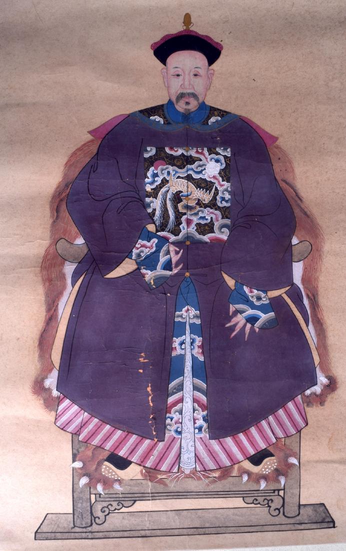 A PAIR OF CHINESE WATER COLOUR ANCESTRAL SCROLLS (1 of 4)