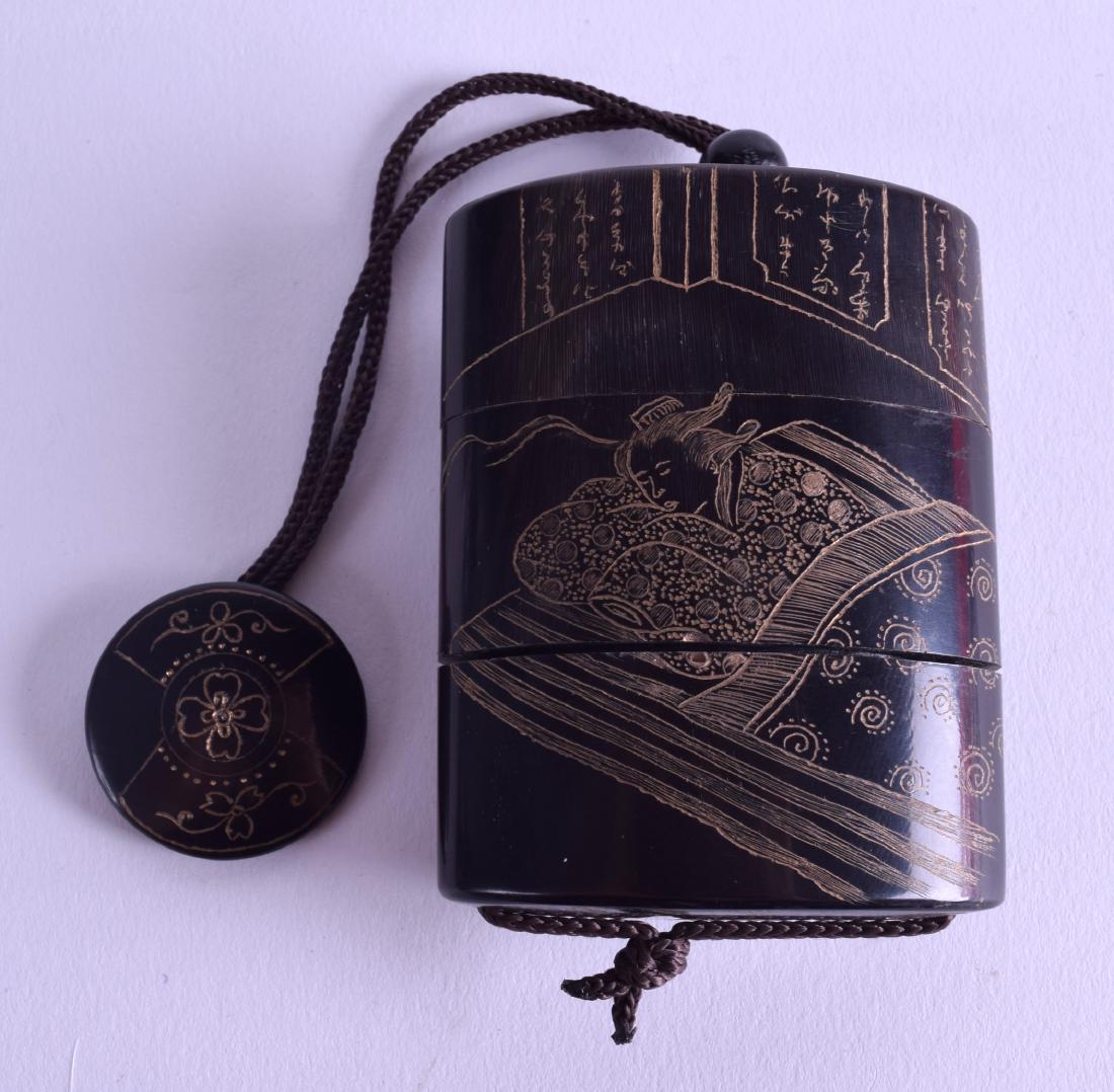 A JAPANESE CARVED AND LACQUERED THREE SECTION INRO (1 of 2)