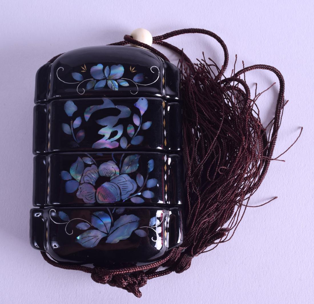 A JAPANESE BLACK LACQUERED FOUR SECTION INRO inlaid (1 of 2)