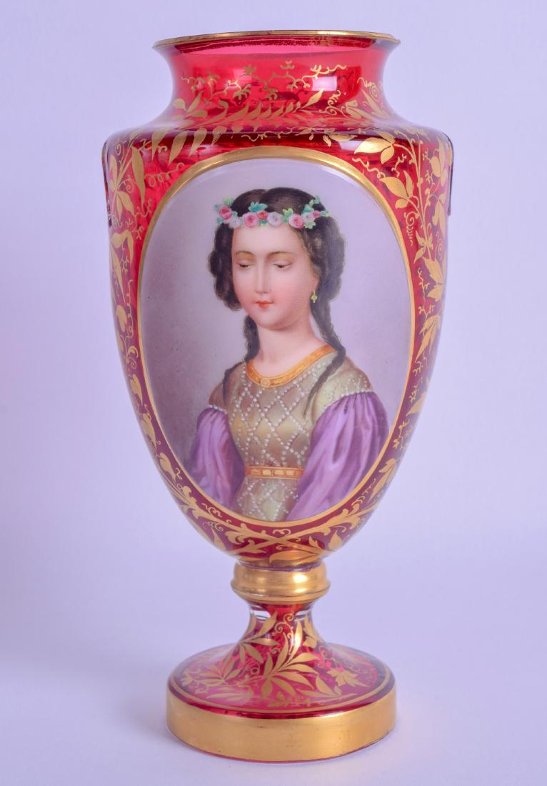 A LATE 19TH CENTURY BOHEMIAN RUBY GLASS GILT VASE (1 of 2)