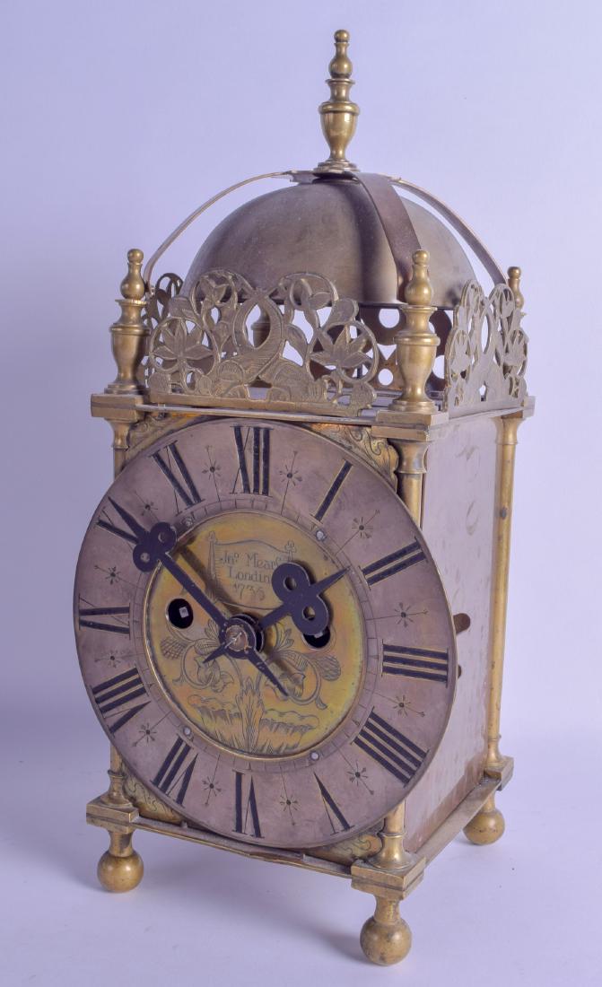 AN ANTIQUE BRASS LANTERN CLOCK signed John Mears of (1 of 2)