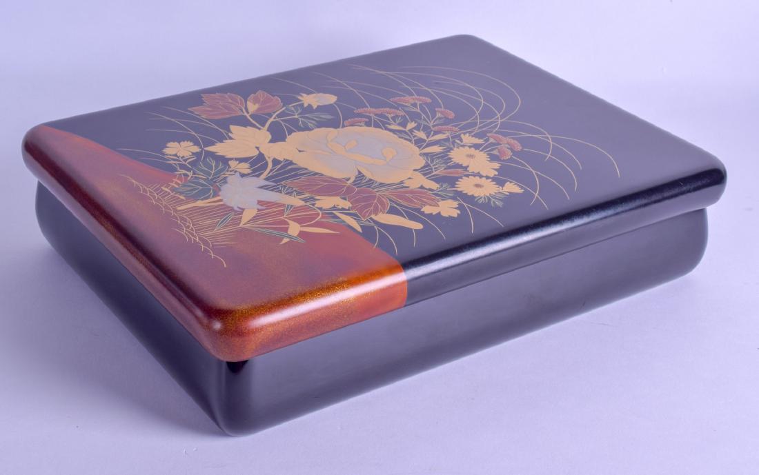 A JAPANESE ZOHIKO BLACK LACQUER BOX AND COVER decorated (1 of 3)