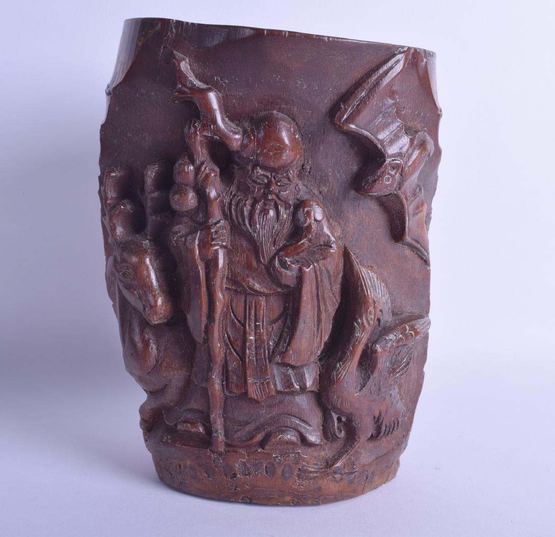 A LARGE 19TH CENTURY CHINESE CARVED BAMBOO BRUSH POT (1 of 3)