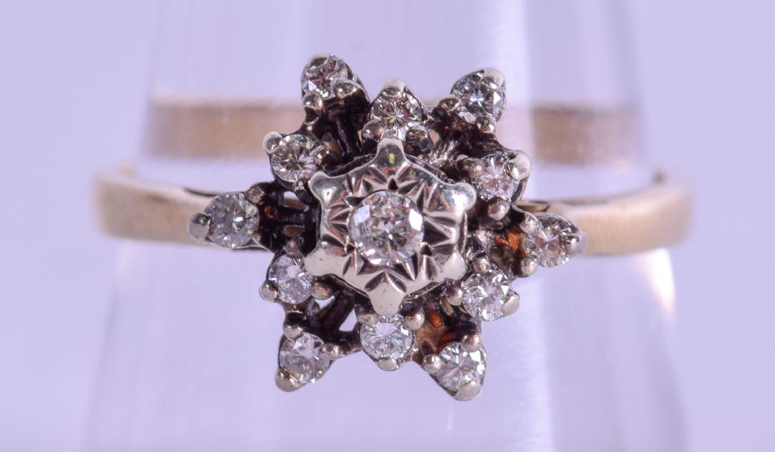 AN EDWARDIAN 9CT GOLD AND DIAMOND FANCY CLUSTER RING. (1 of 3)