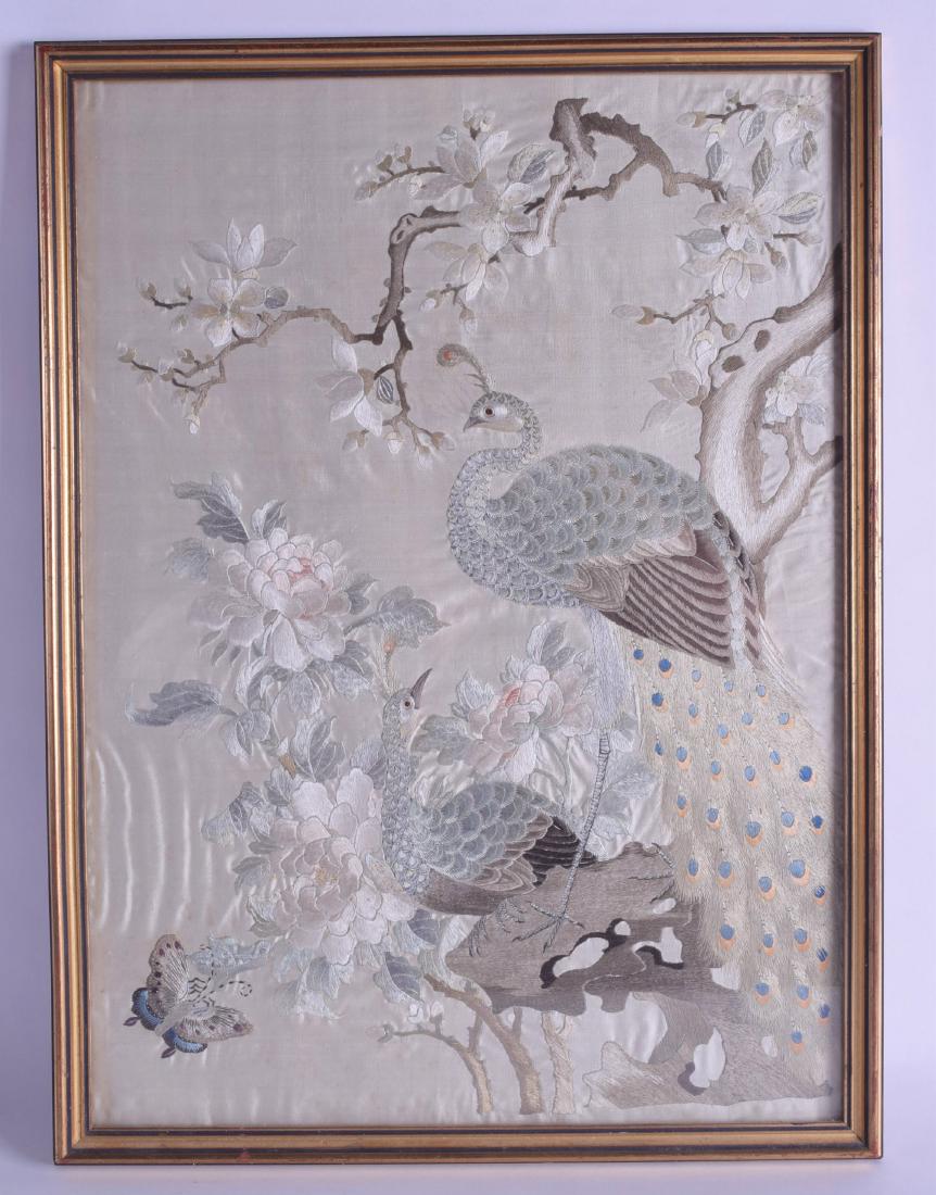 AN EARLY 20TH CENTURY CHINESE FRAMED SILK WORK PANEL (1 of 3)