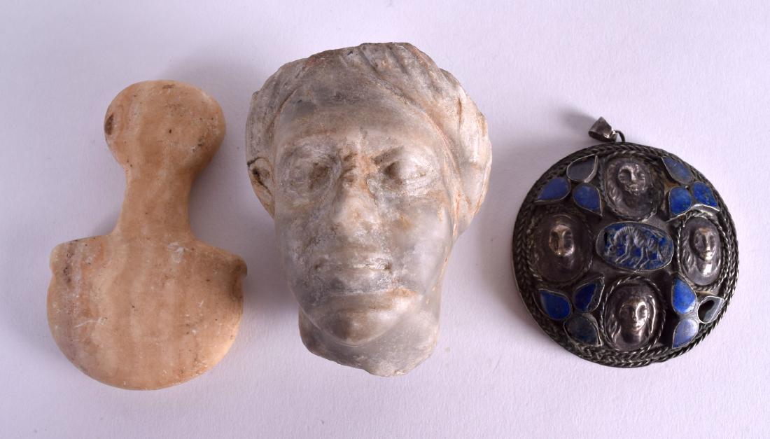 AN EARLY EUROPEAN CARVED MARBLE STONE IDOL together (1 of 2)