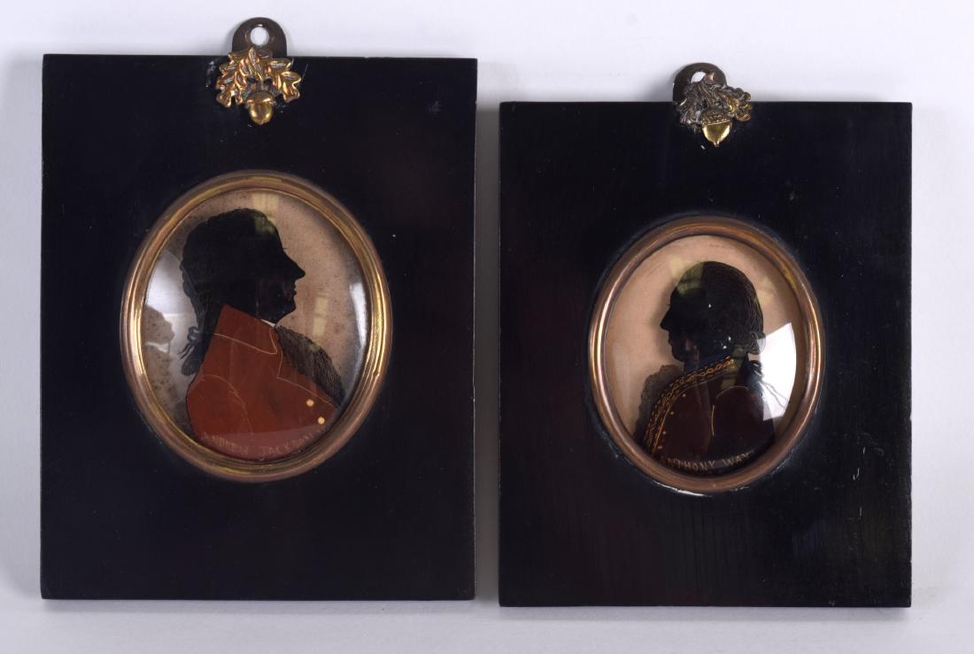 A PAIR OF GEORGE III REVERSE PAINTED MINIATURES signed (1 of 5)