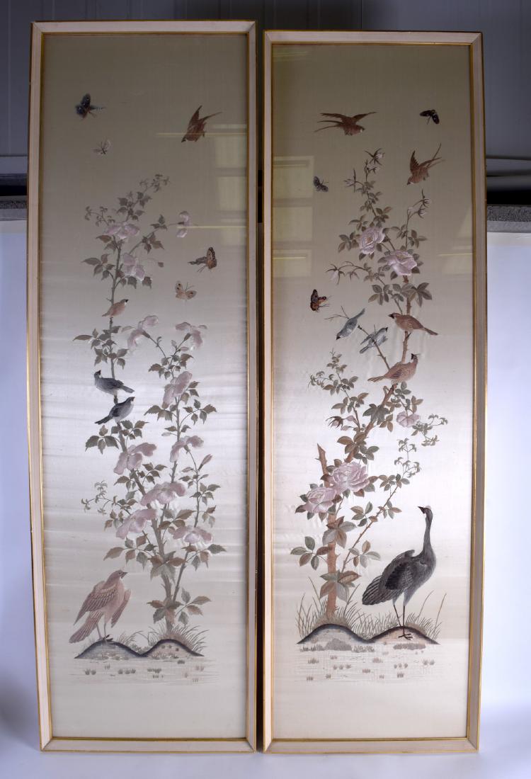A LARGE PAIR OF EARLY 20TH CENTURY CHINESE FRAMED SILK (1 of 4)