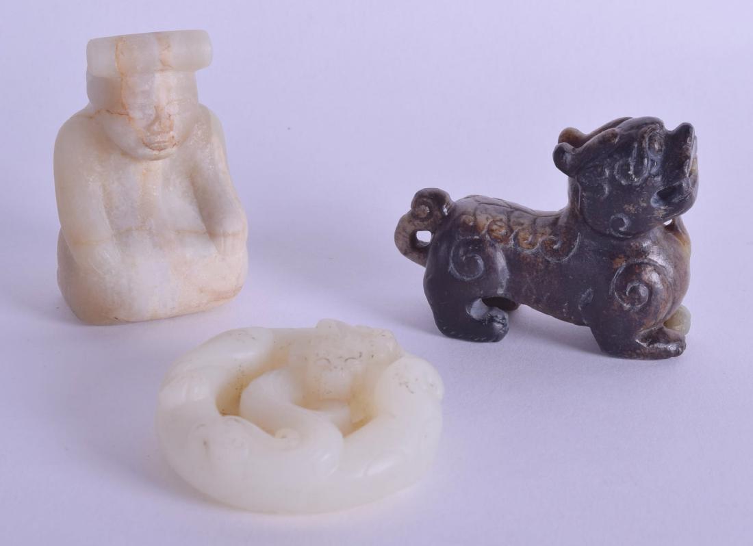 A 19TH CENTURY CHINESE GREEN JADE FIGURE OF A (1 of 3)