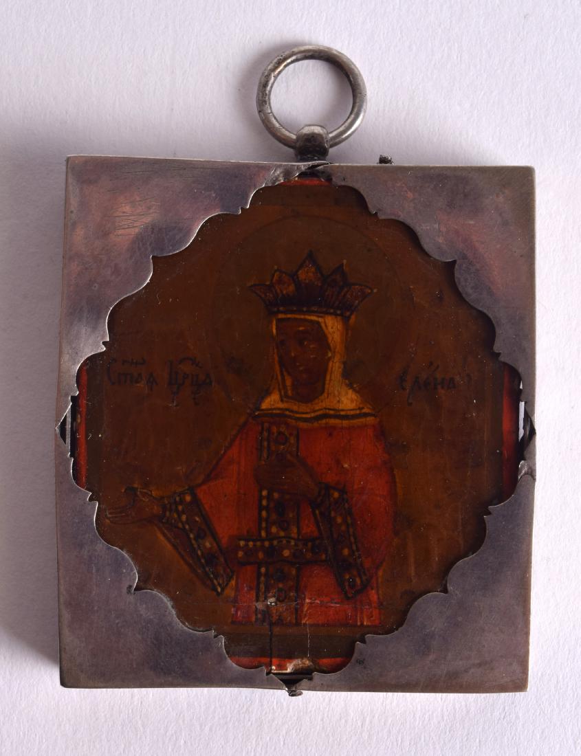 A 19TH CENTURY RUSSIAN SILVER MOUNTED ICON PENDANT. 5.5 (1 of 2)