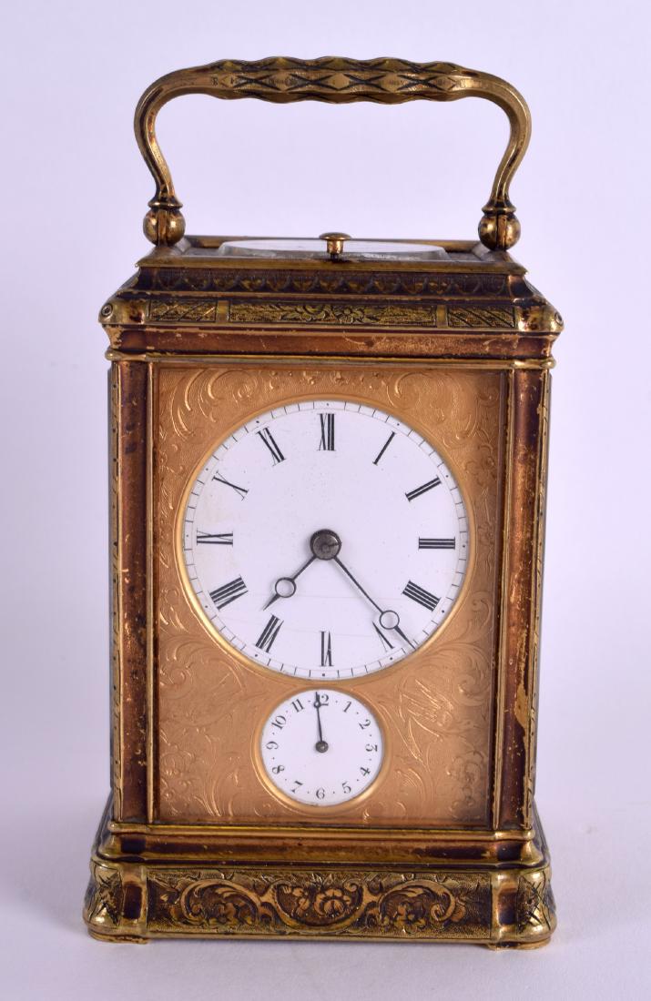 A 19TH CENTURY FRENCH ENGRAVED BRASS REPEATING CARRIAGE (1 of 4)