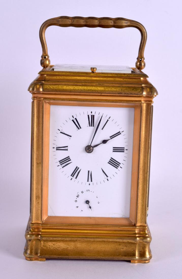A 19TH CENTURY FRENCH BRASS REPEATING ALARM CARRIAGE (1 of 5)