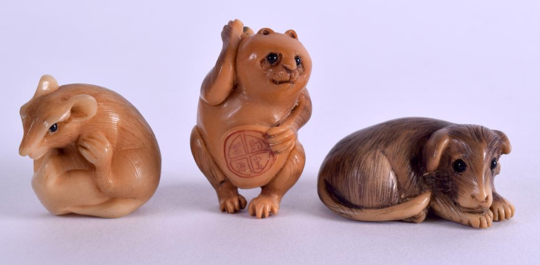 THREE CARVED JAPANESE TAISHO PERIOD TAGHUA NUT (1 of 3)