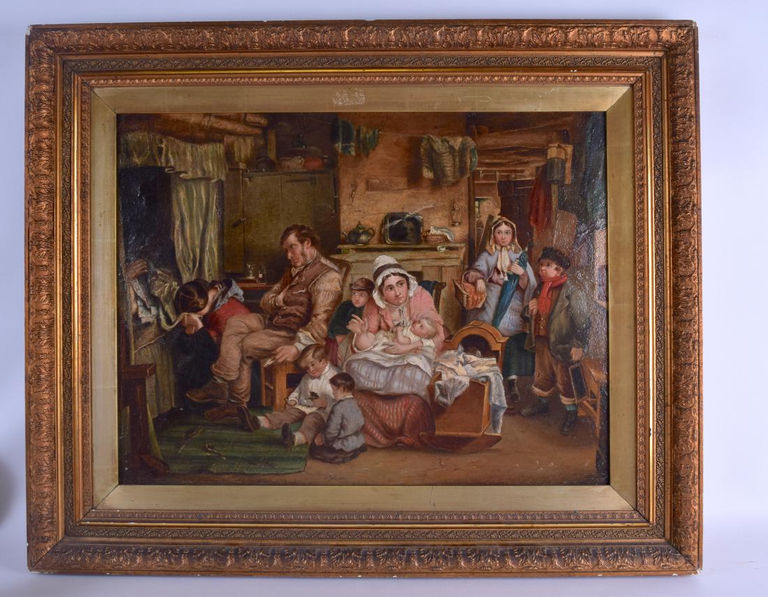 MANNER OF JAN THOMAS VAN KESSEL (1677-1741), framed oil: MANNER OF JAN THOMAS VAN KESSEL (1677-1741), framed oil on board, unsigned, a family in a busy interior. 42.5 cm x 56.5 cm.
