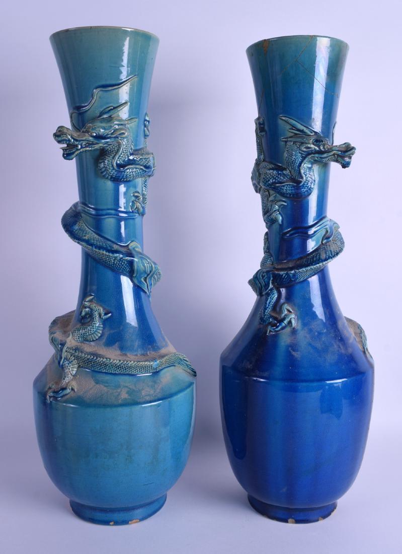 A LARGE PAIR OF 19TH CENTURY TURQUOISE GLAZED DRAGON (1 of 4)