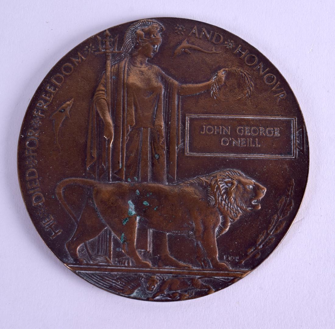 A MEMORIAL MILITARY PLAQUE to John George O'Neill. 12.5 (1 of 2)