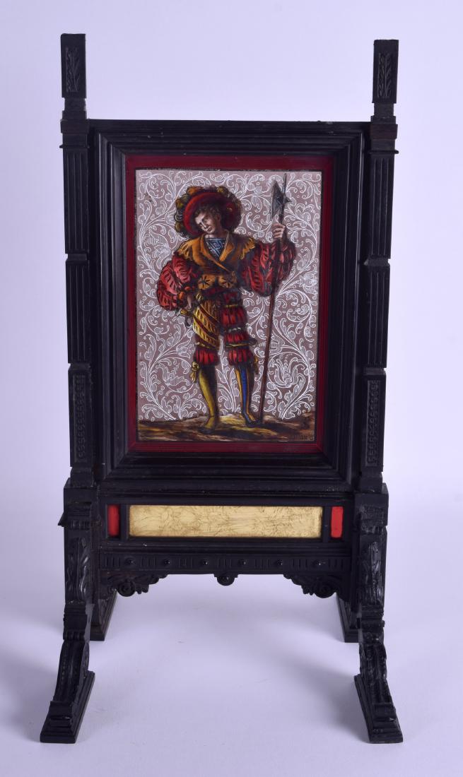 AN UNUSUAL 19TH CENTURY EBONISED STAINED GLASS WINDOW (1 of 5)