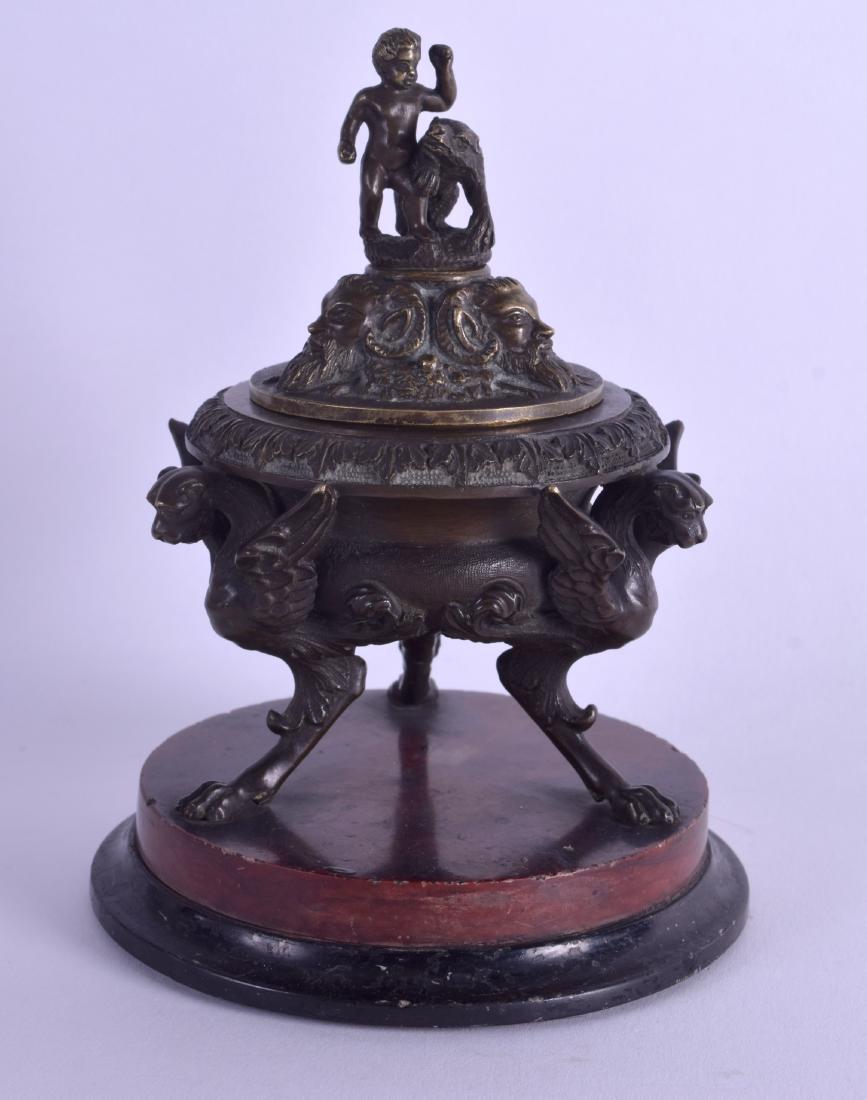 A 19TH CENTURY FRENCH BRONZE INKWELL AND COVER (1 of 3)