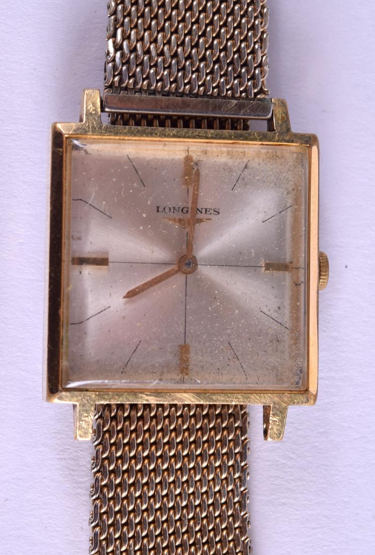 A VINTAGE GOLD PLATED LONGINES WRISTWATCH. Dial 3 cm x: A VINTAGE GOLD PLATED LONGINES WRISTWATCH. Dial 3 cm x 2.5 cm.