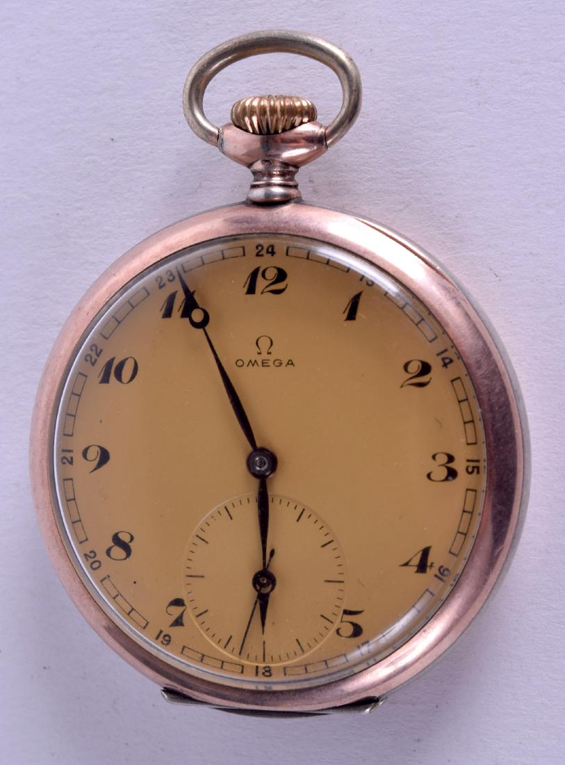 A VINTAGE SILVER OMEGA POCKET WATCH. 4.75 cm diameter.: A VINTAGE SILVER OMEGA POCKET WATCH. 4.75 cm diameter.