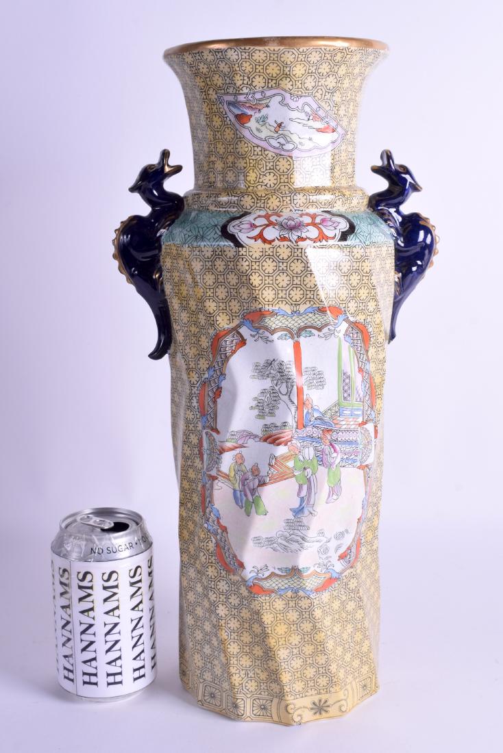 A LARGE 19TH CENTURY FENTON STONEWARE IRONSTONE MASONS: A LARGE 19TH CENTURY FENTON STONEWARE IRONSTONE MASONS STYLE VASE decorated with chinoiserie scenes. 41 cm high.