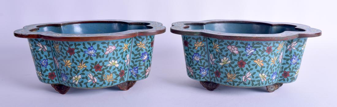 A PAIR OF EARLY 20TH CENTURY CHINESE CLOISONNE ENAMEL: A PAIR OF EARLY 20TH CENTURY CHINESE CLOISONNE ENAMEL CENSERS Late Qing/Republic, decorated with flowers. 21 cm x 16 cm.