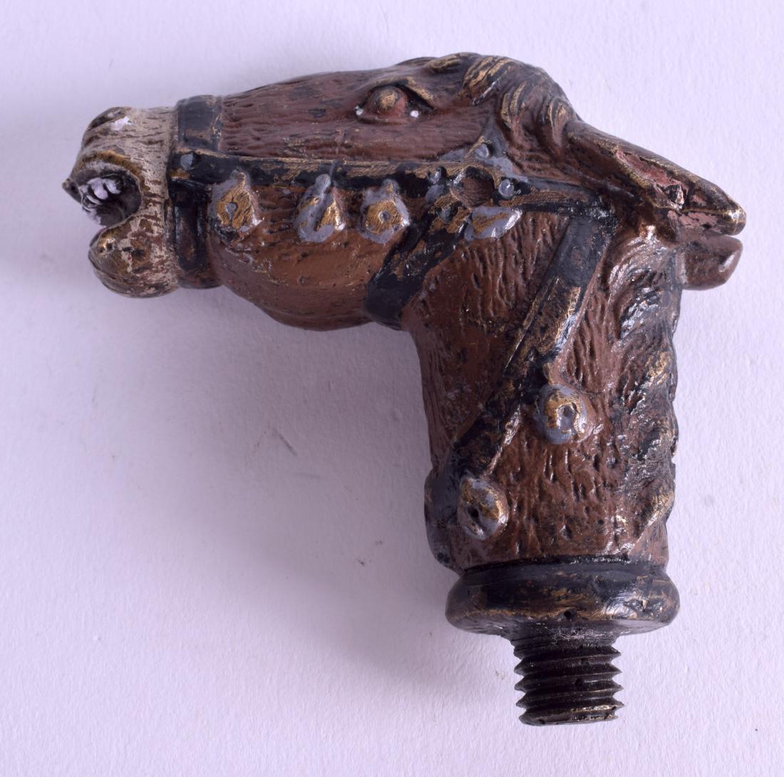 A COLD PAINTED BRONZE HORSE HEAD CANE HANDLE. 7 cm x 8 (1 of 2)