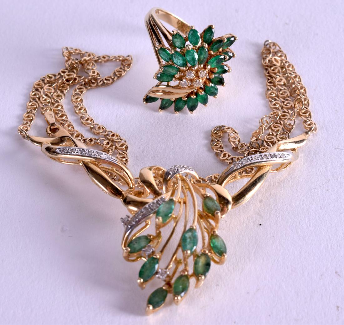 A 14CT GOLD EMERALD AND DIAMOND NECKLACE together with (1 of 2)