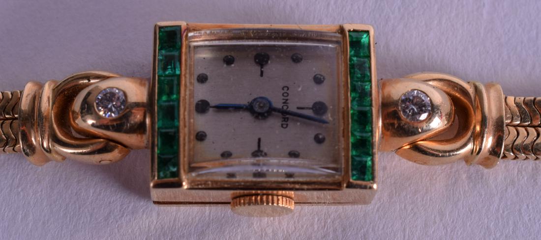 A 14CT GOLD EMERALD AND DIAMOND WRISTWATCH. 24.4 grams (1 of 4)