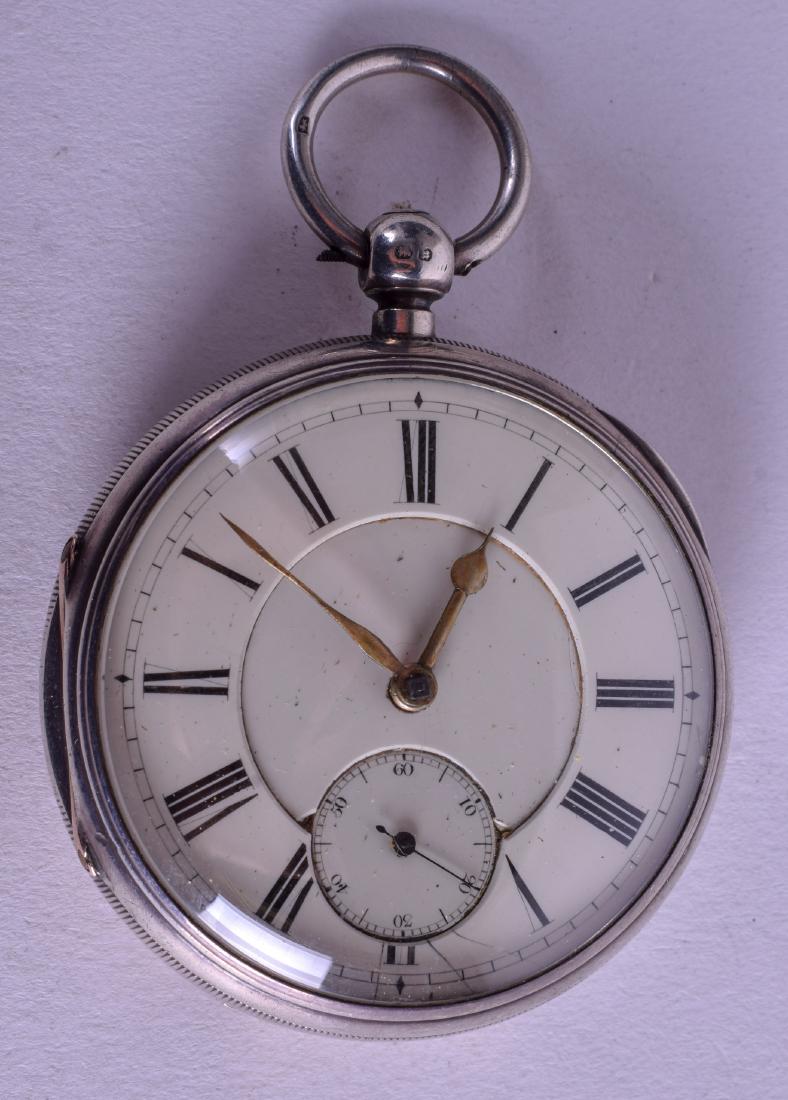 A LARGE SILVER CHAIN DRIVEN POCKET WATCH. 5.25 cm wide. (1 of 4)