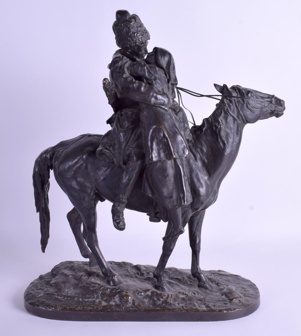 A GOOD LARGE 19TH CENTURY RUSSIAN BRONZE FIGURE OF: A GOOD LARGE 19TH CENTURY RUSSIAN BRONZE FIGURE OF EMBRACING COSSACKS by Vasily Grachev (1831-1905). 36 cm x 40 cm.