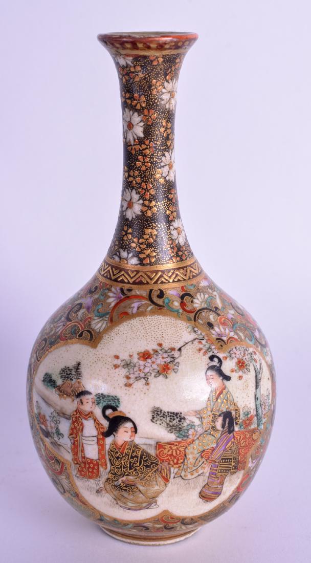 A 19TH CENTURY JAPANESE MEIJI PERIOD SATSUMA VASE: A 19TH CENTURY JAPANESE MEIJI PERIOD SATSUMA VASE painted with figures within landscapes. 11.5 cm high.