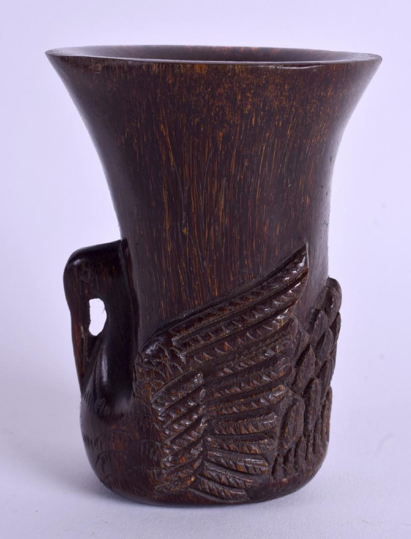 A CHINESE HORN LIBATION CUP. 11 cm x 6 cm. (1 of 3)