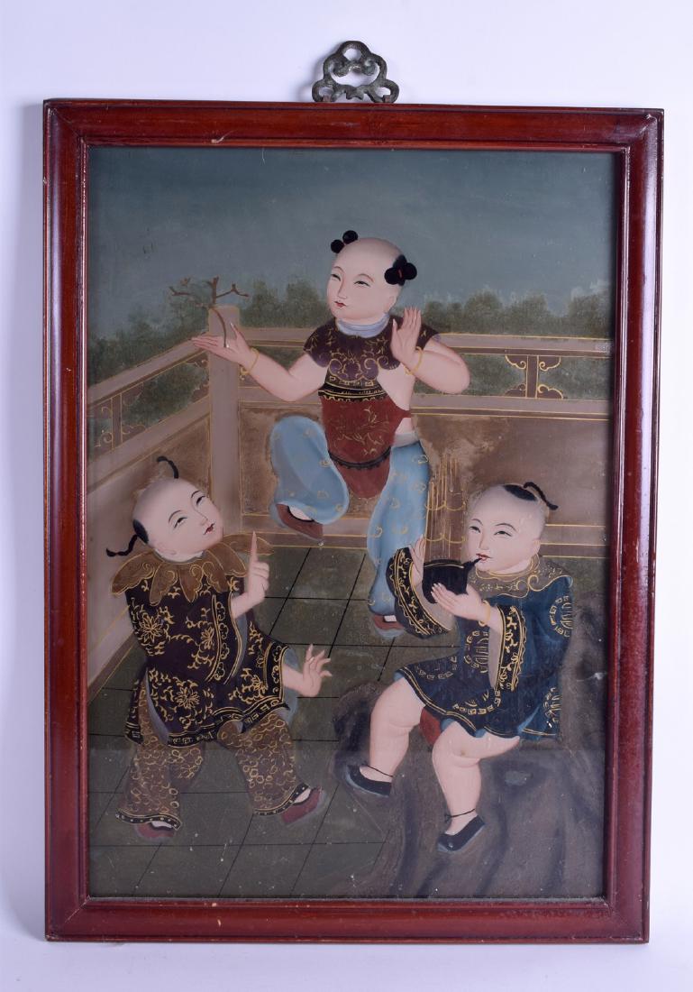 A SET OF FOUR 1950S CHINESE REVERSE PAINTED MIRRORS of (1 of 4)