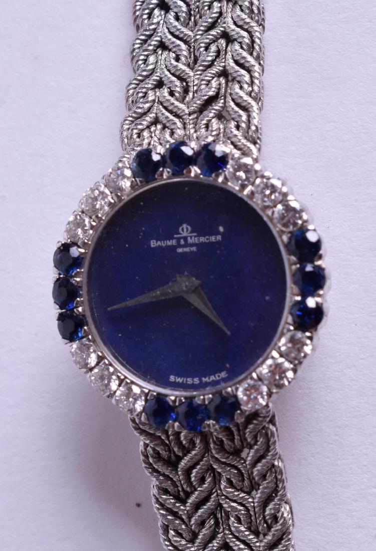 A STYLISH 18CT WHITE GOLD DIAMOND AND SAPPHIRE BAUME & (1 of 4)