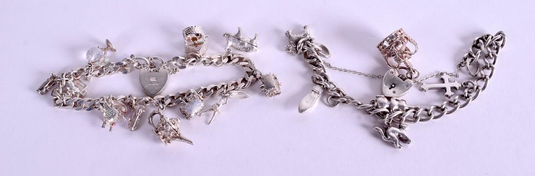TWO SILVER CHARM BRACELETS. 62 grams. (2) (1 of 3)