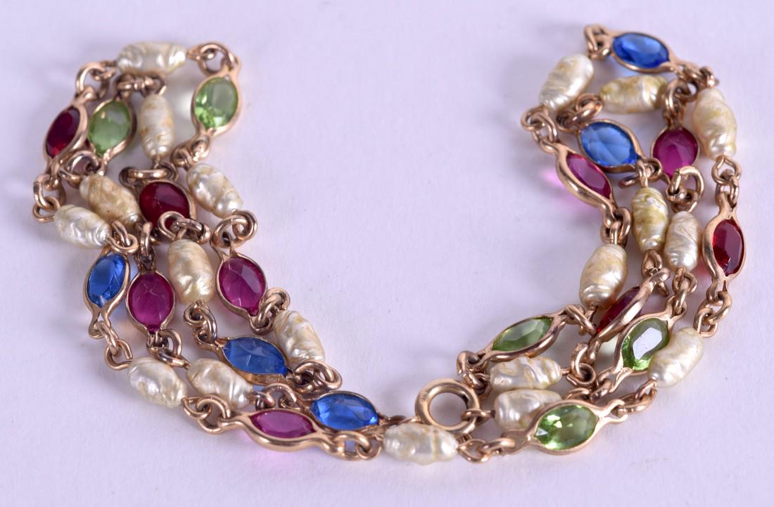 AN ANTIQUE GOLD MULTI GEM NECKLACE. 7.4 grams. 42 cm (1 of 2)