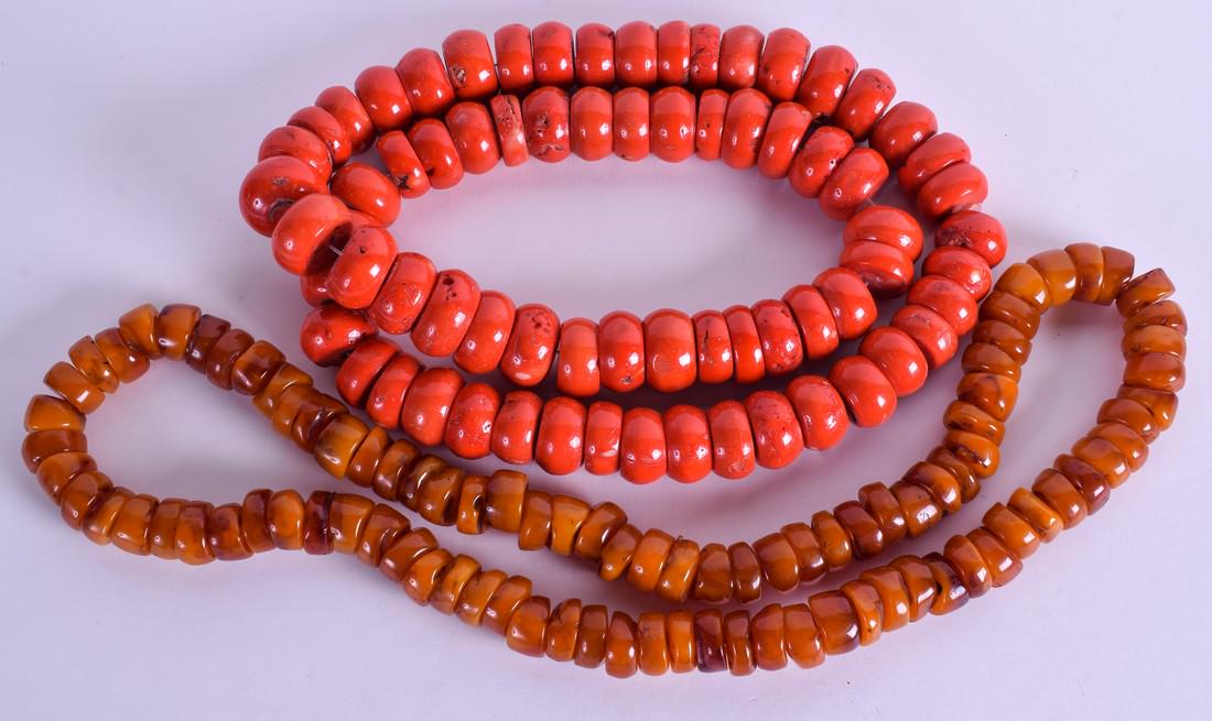 A VERY LARGE CORAL NECKLACE and another. (2) (1 of 2)