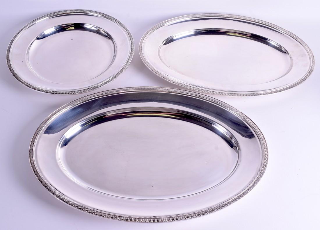 THREE FRENCH CHRISTOFLE SILVER PLATED DISHES. Largest: THREE FRENCH CHRISTOFLE SILVER PLATED DISHES. Largest 50 cm x 35 cm. (3)