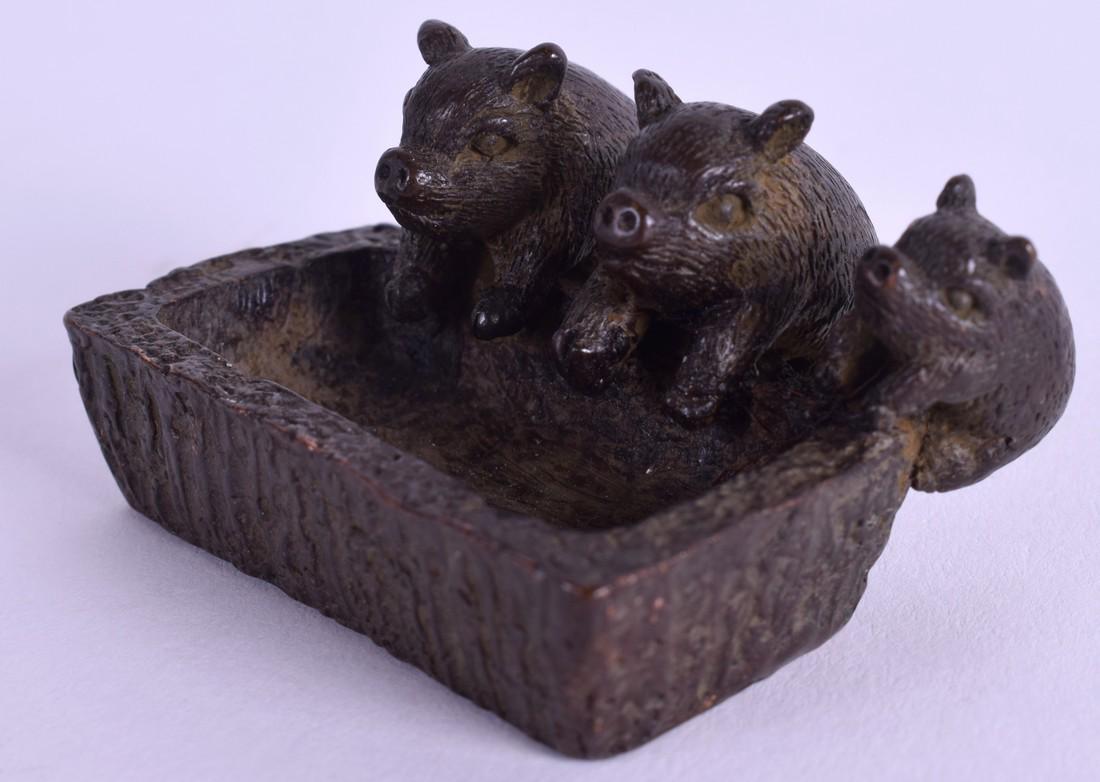 A JAPANESE BRONZE PIG TROUGH. 4.25 cm wide.: A JAPANESE BRONZE PIG TROUGH. 4.25 cm wide.