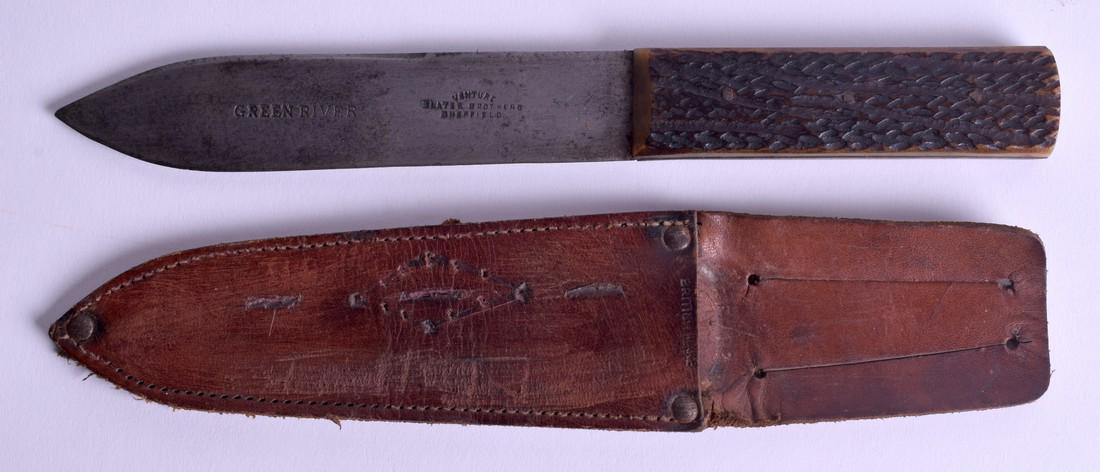 A VICTORIAN GREEN RIVER KNIFE OR SKINNING KNIFE, formed (1 of 5)