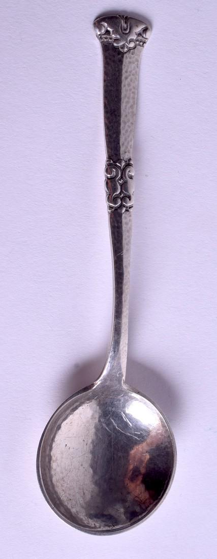 A DANISH SILVER DANA HAMMERED SPOON. 13 cm long. (1 of 3)