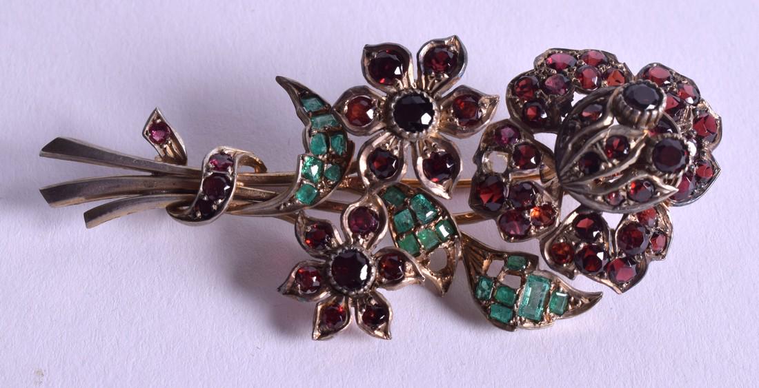 A VINTAGE SILVER GARNET BROOCH. 7.5 cm x 3 cm. (1 of 2)