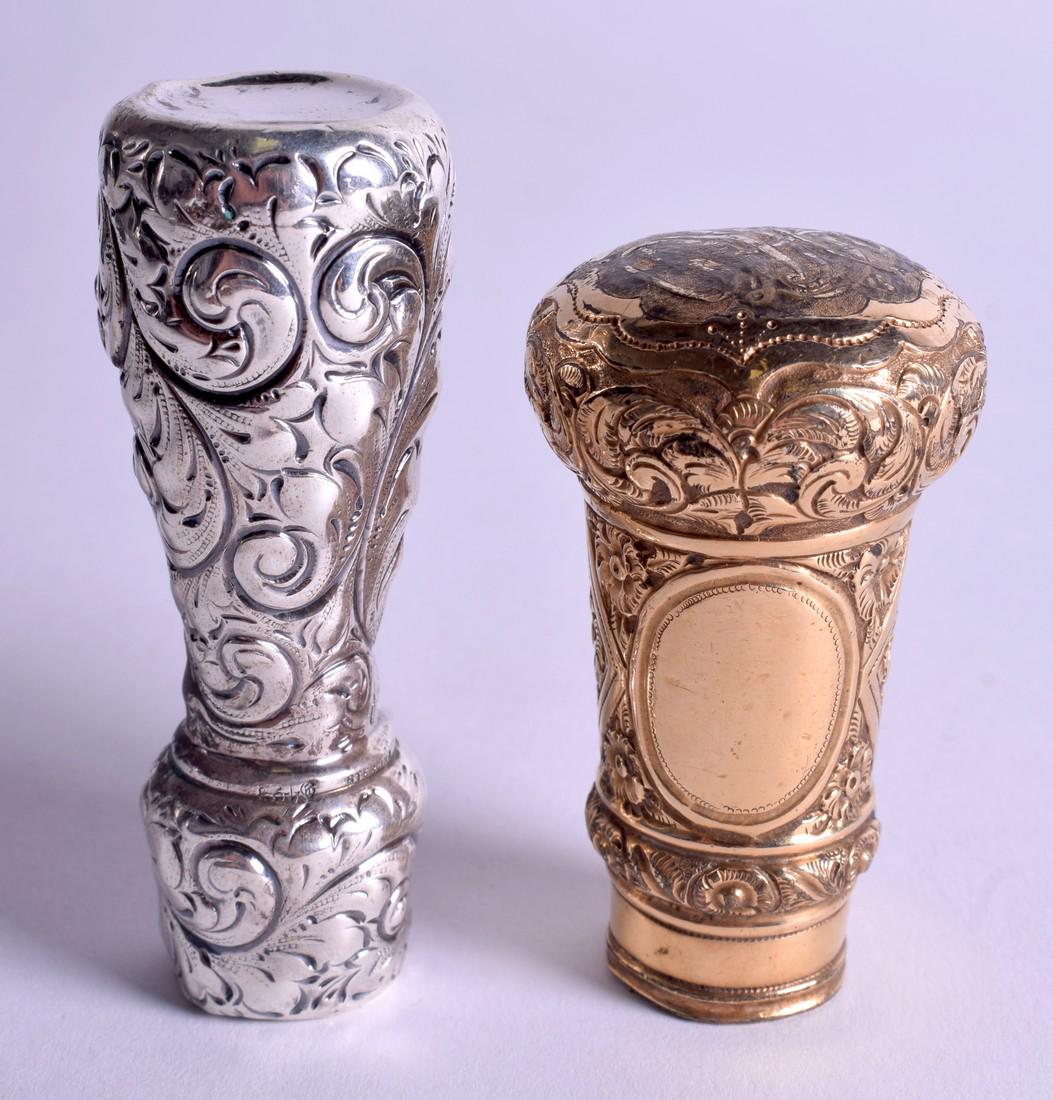 TWO VINTAGE WALKING STICK OR CANE TERMINALS. 7.75 cm & (1 of 3)